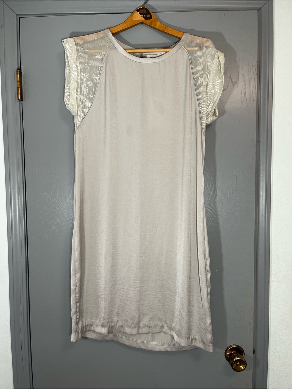 NWT Rosemunde Copenhagen Dove Gray Burnout Sheer Sleeve Shift Dress EU 40 US 8